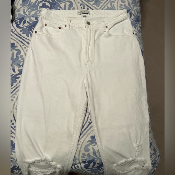 A&F curve love ultra high rise ankle straight jeans ripped white size 31 - Picture 4 of 10